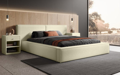 Luxusbetten24 Ophelia Polsterbett Bouclé mit Stauraum für Schlafzimmer