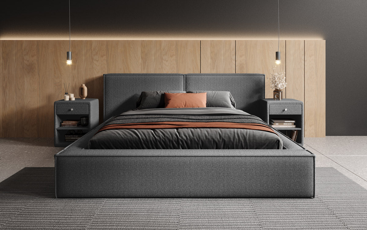 Luxusbetten24 Ophelia Polsterbett Bouclé mit Stauraum für Schlafzimmer