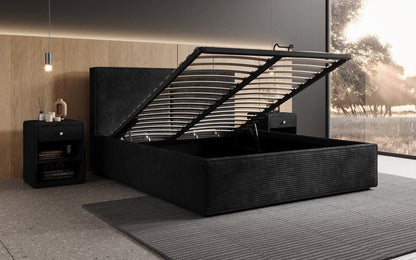 Designer Polsterbett Elara in Cord mit Stauraum