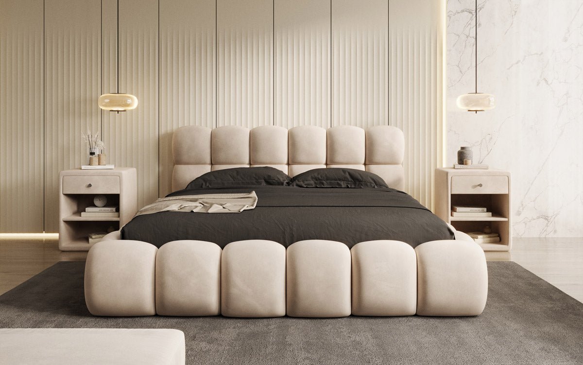 Luxusbetten24 Designer Polsterbett Boston Samt mit Stauraum 140×200 Beige