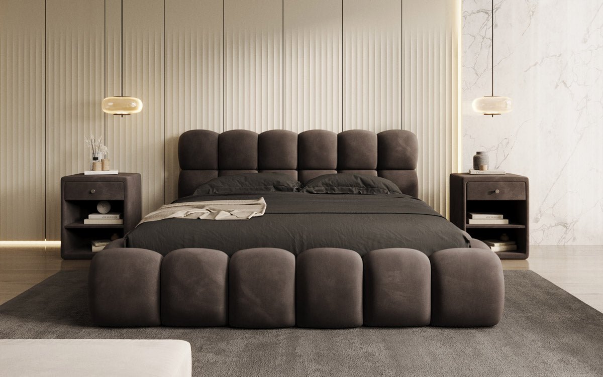 Luxusbetten24 Designer Polsterbett Boston Samt mit Stauraum 140×200 Beige