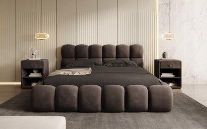 Luxusbetten24 Designer Polsterbett Boston Samt mit Stauraum 140×200 Beige