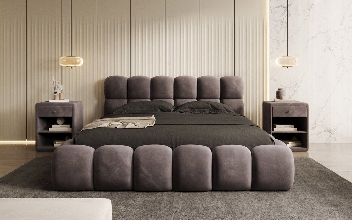 Luxusbetten24 Designer Polsterbett Boston Samt mit Stauraum 140×200 Beige