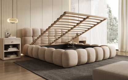 Luxusbetten24 Designer Polsterbett Boston Samt mit Stauraum 140×200 Beige
