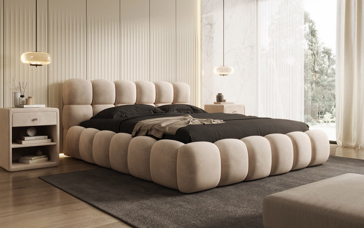 Luxusbetten24 Designer Polsterbett Boston Samt mit Stauraum 140×200 Beige