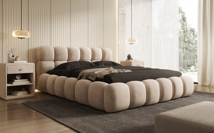 Luxusbetten24 Designer Polsterbett Boston Samt mit Stauraum 140×200 Beige
