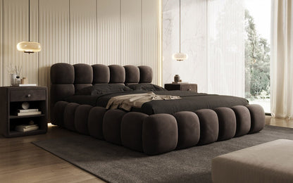 Luxusbetten24 Designer Polsterbett Boston Samt mit Stauraum 140×200 Beige