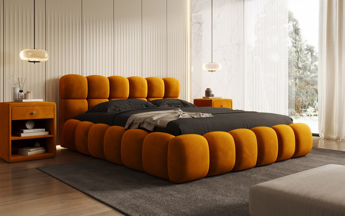 Luxusbetten24 Designer Polsterbett Boston Samt mit Stauraum 140×200 Beige