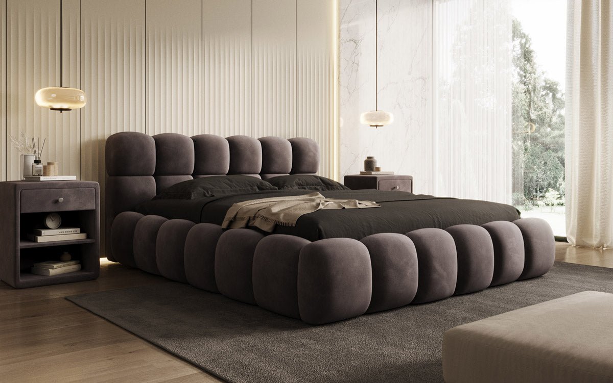 Luxusbetten24 Designer Polsterbett Boston Samt mit Stauraum 140×200 Beige