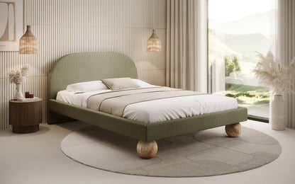 Luxusbetten24 Milo Designer Polsterbett Bouclé mit runden Holzfüßen