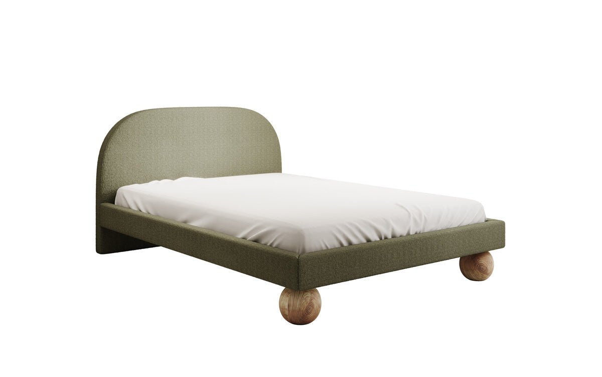 Luxusbetten24 Milo Designer Polsterbett Bouclé mit runden Holzfüßen