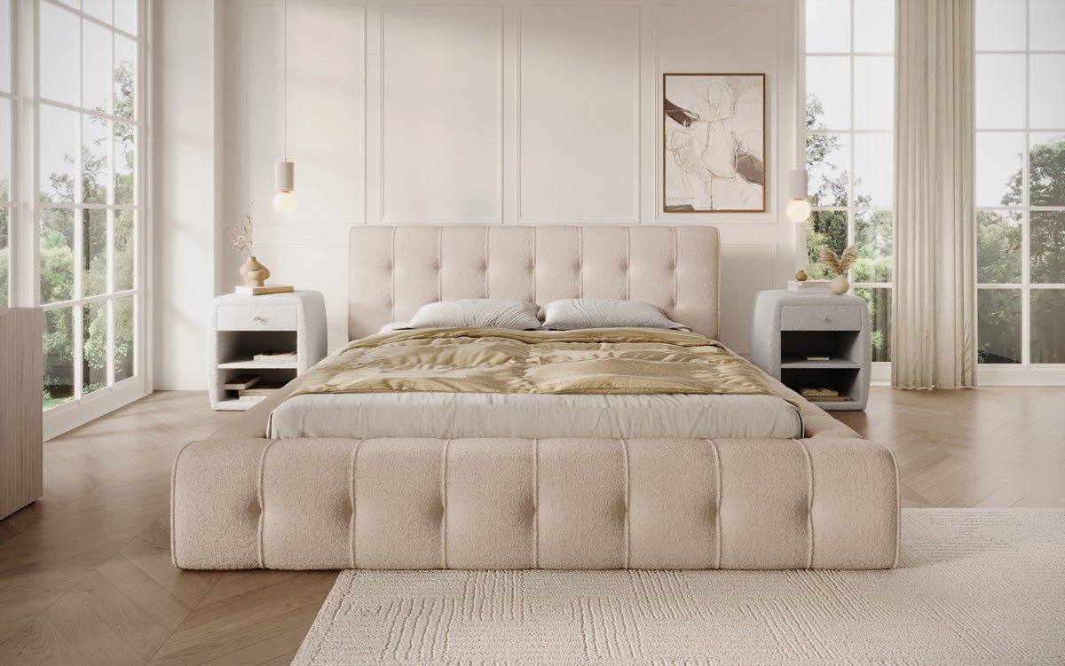 Luxusbetten24 Lena Designer Polsterbett Bouclé mit Stauraum