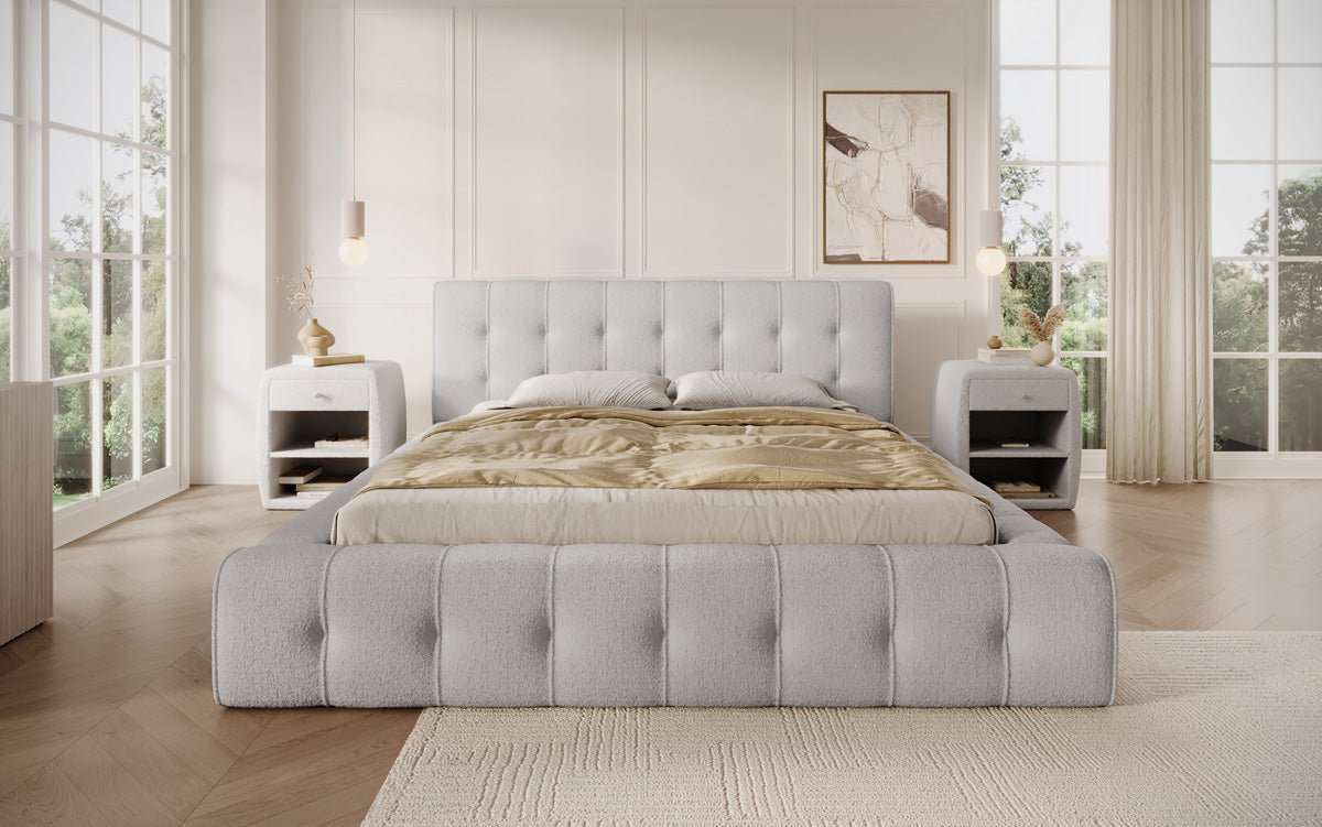 Luxusbetten24 Lena Designer Polsterbett Bouclé mit Stauraum