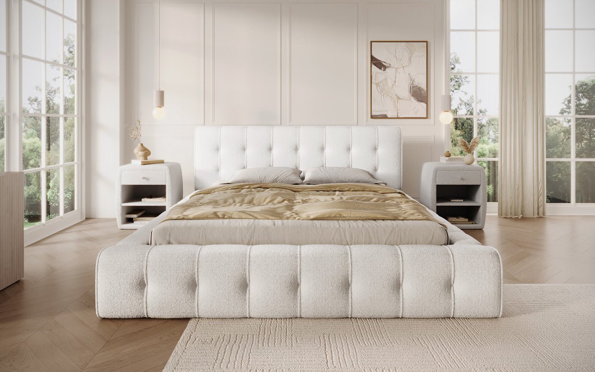 Luxusbetten24 Lena Designer Polsterbett Bouclé mit Stauraum