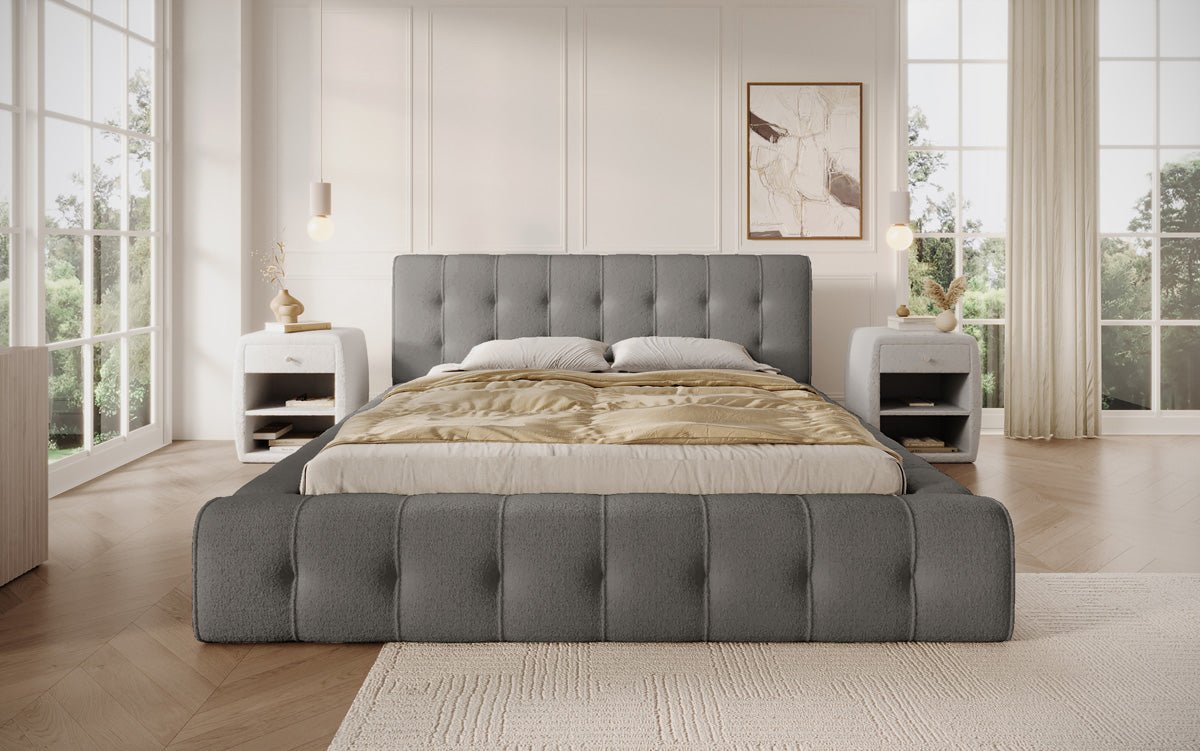 Luxusbetten24 Lena Designer Polsterbett Bouclé mit Stauraum