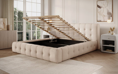 Luxusbetten24 Lena Designer Polsterbett Bouclé mit Stauraum
