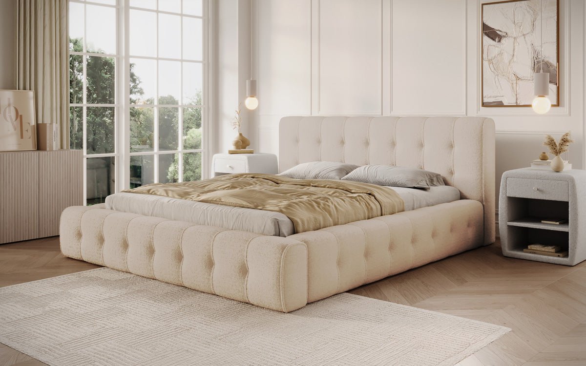 Luxusbetten24 Lena Designer Polsterbett Bouclé mit Stauraum