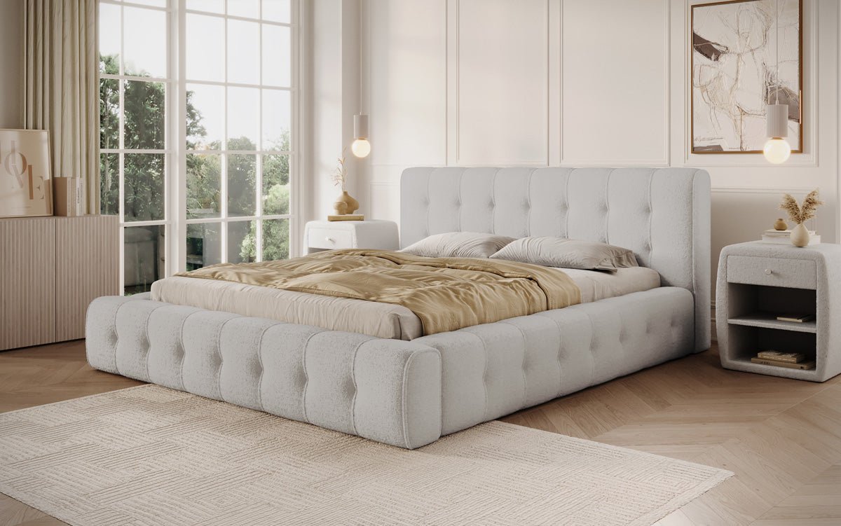 Luxusbetten24 Lena Designer Polsterbett Bouclé mit Stauraum