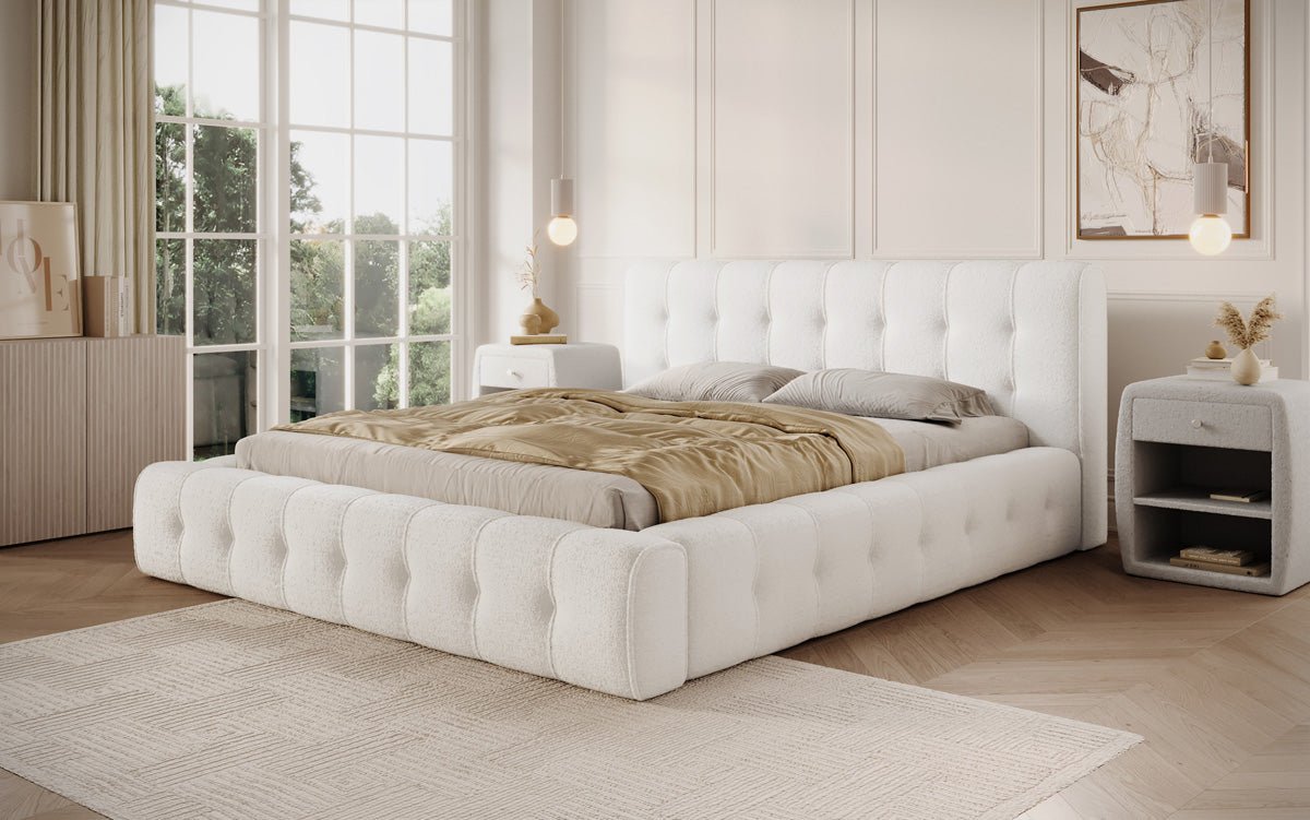 Luxusbetten24 Lena Designer Polsterbett Bouclé mit Stauraum