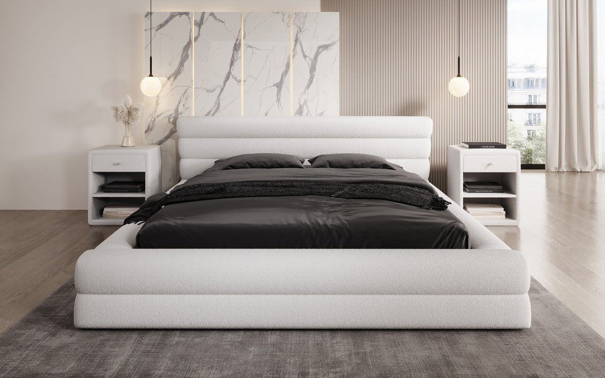 Designer Luxusbetten24 Velana Bouclé Polsterbett 120×200 mit Hellgrau