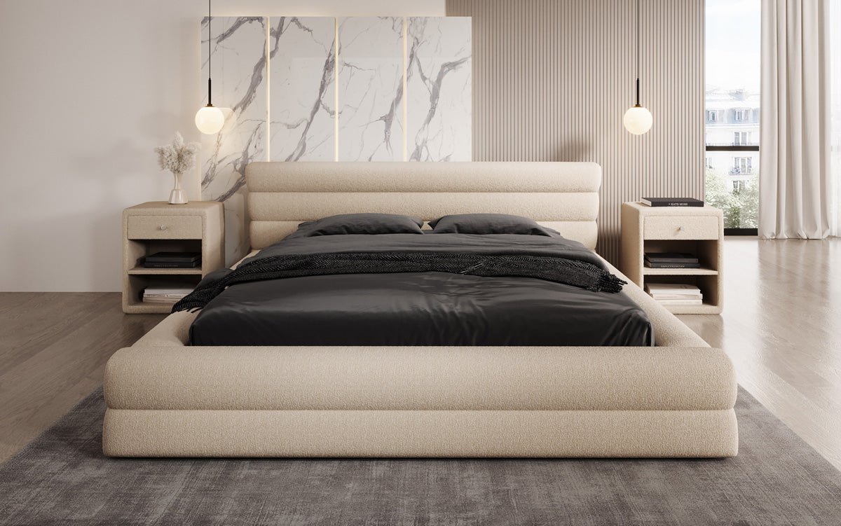 Designer Luxusbetten24 Velana Bouclé Polsterbett 120×200 mit Hellgrau