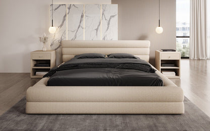 Designer Luxusbetten24 Velana Bouclé Polsterbett 120×200 mit Hellgrau