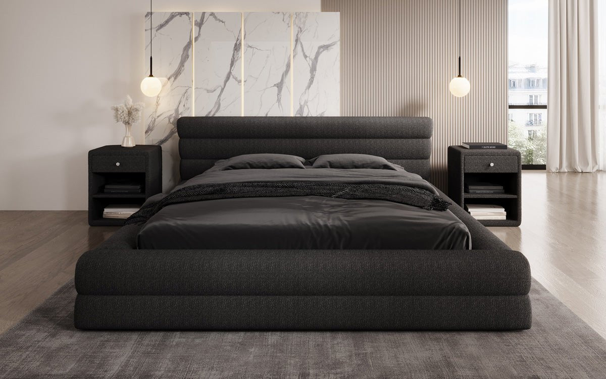 Designer Luxusbetten24 Velana Bouclé Polsterbett 120×200 mit Hellgrau