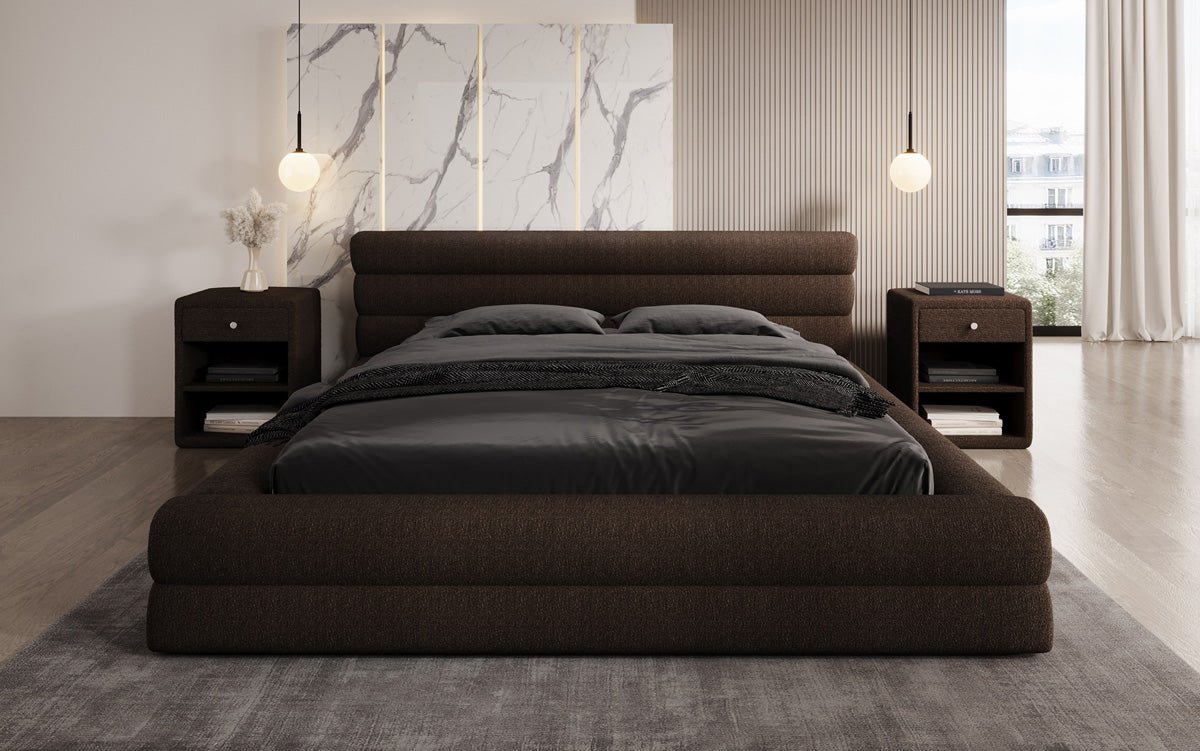 Designer Luxusbetten24 Velana Bouclé Polsterbett 120×200 mit Hellgrau