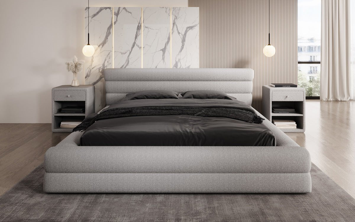 Designer Luxusbetten24 Velana Bouclé Polsterbett 120×200 mit Hellgrau