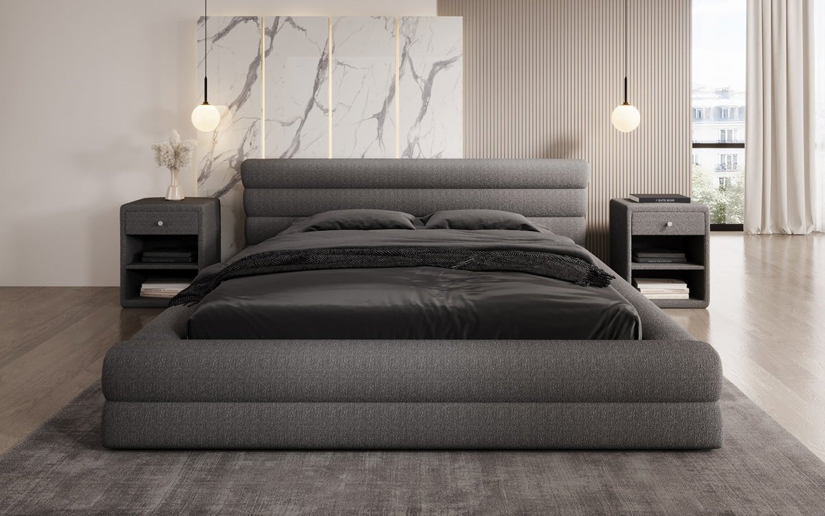 Designer Luxusbetten24 Velana Bouclé Polsterbett 120×200 mit Hellgrau