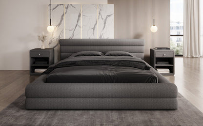 Designer Luxusbetten24 Velana Bouclé Polsterbett 120×200 mit Hellgrau