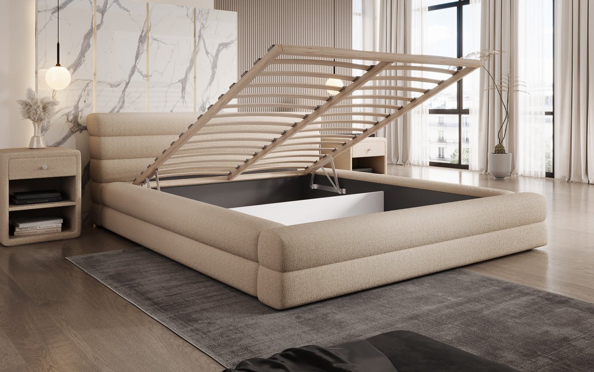 Designer Luxusbetten24 Velana Bouclé Polsterbett 120×200 mit Hellgrau