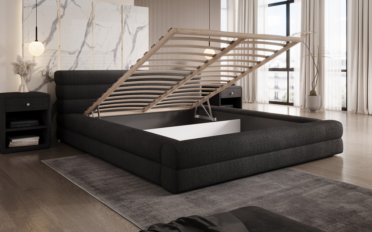 Designer Luxusbetten24 Velana Bouclé Polsterbett 120×200 mit Hellgrau