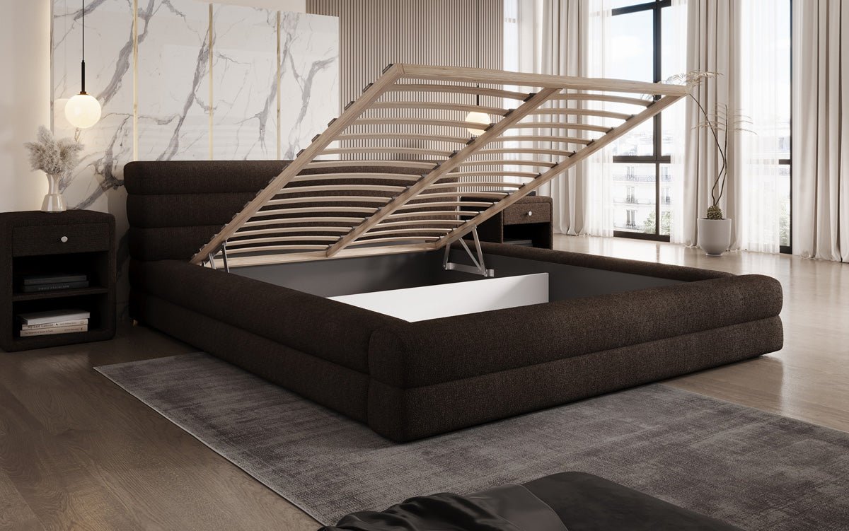 Designer Luxusbetten24 Velana Bouclé Polsterbett 120×200 mit Hellgrau