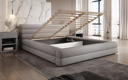 Designer Luxusbetten24 Velana Bouclé Polsterbett 120×200 mit Hellgrau