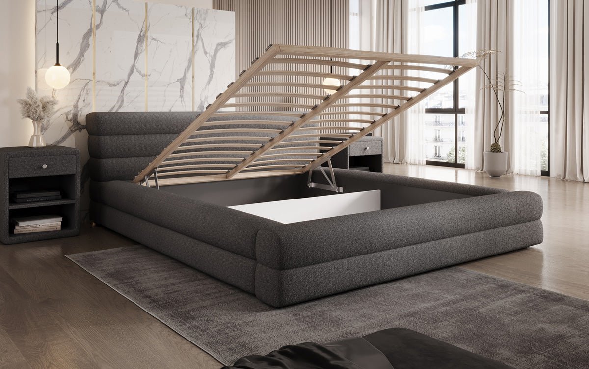 Designer Luxusbetten24 Velana Bouclé Polsterbett 120×200 mit Hellgrau