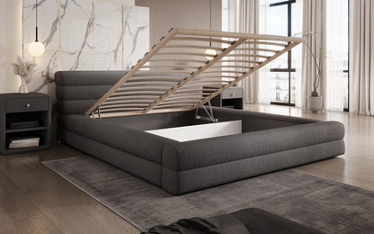 Designer Luxusbetten24 Velana Bouclé Polsterbett 120×200 mit Hellgrau