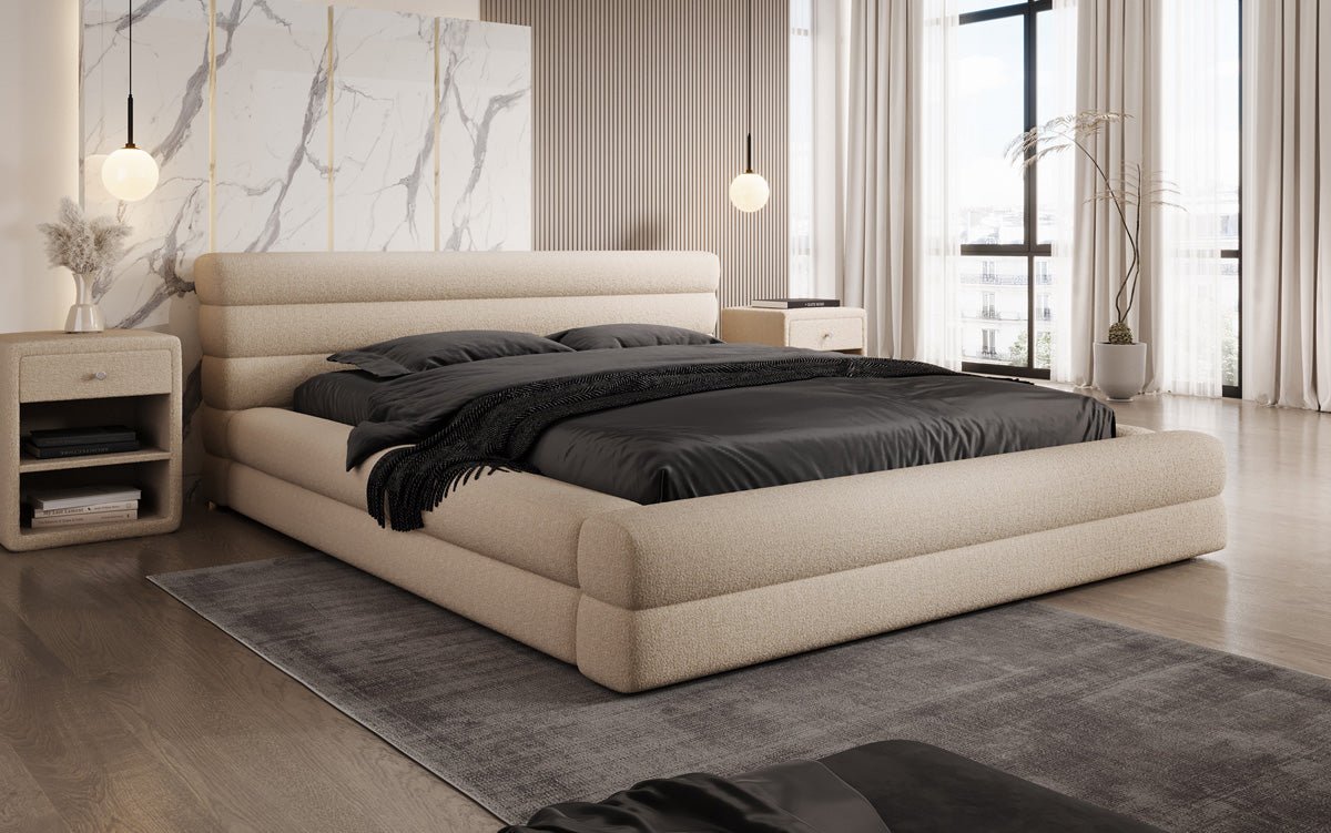 Designer Luxusbetten24 Velana Bouclé Polsterbett 120×200 mit Hellgrau