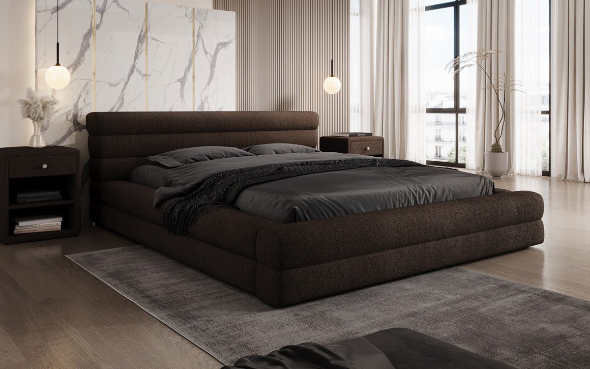 Designer Luxusbetten24 Velana Bouclé Polsterbett 120×200 mit Hellgrau