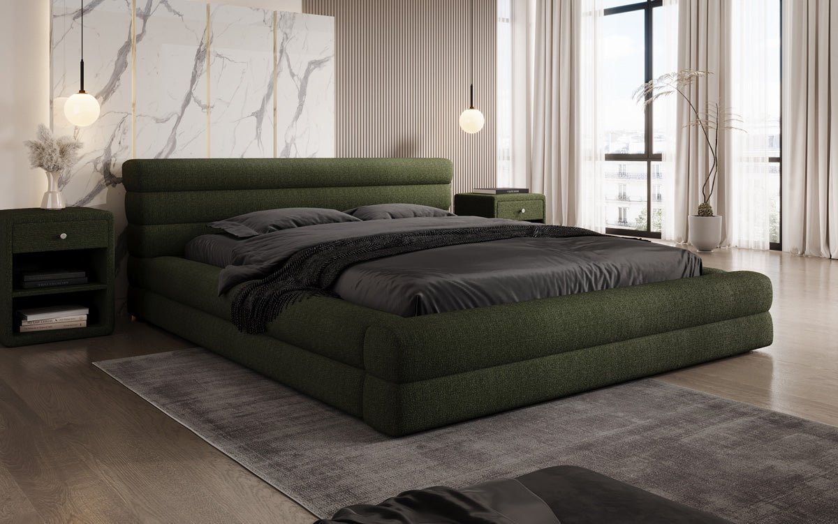 Designer Luxusbetten24 Velana Bouclé Polsterbett 120×200 mit Hellgrau