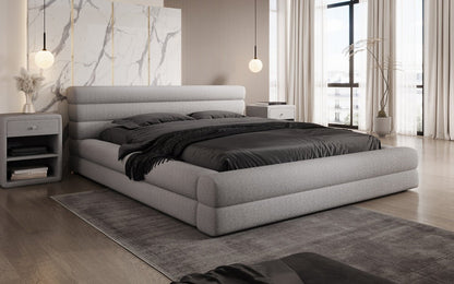 Designer Luxusbetten24 Velana Bouclé Polsterbett 120×200 mit Hellgrau