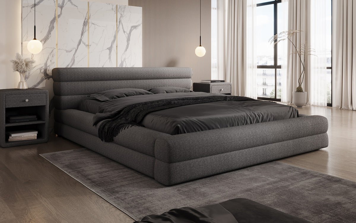 Designer Luxusbetten24 Velana Bouclé Polsterbett 120×200 mit Hellgrau