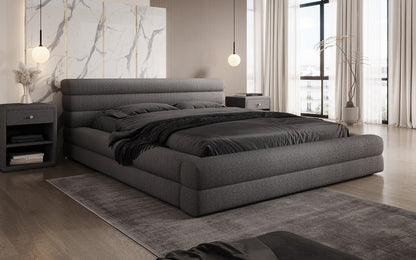 Designer Luxusbetten24 Velana Bouclé Polsterbett 120×200 mit Hellgrau