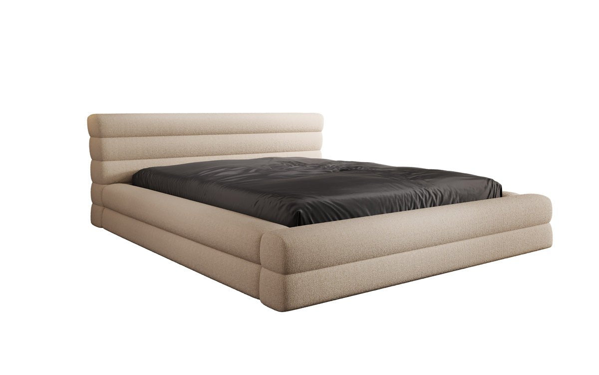 Designer Luxusbetten24 Velana Bouclé Polsterbett 120×200 mit Hellgrau