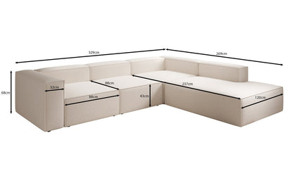 Lesley L Designer Sofa mit langer Ottomane aus Strukturstoff