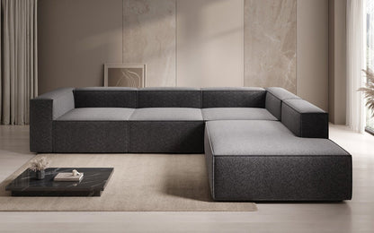 Lesley L Designer Sofa mit langer Ottomane aus Strukturstoff