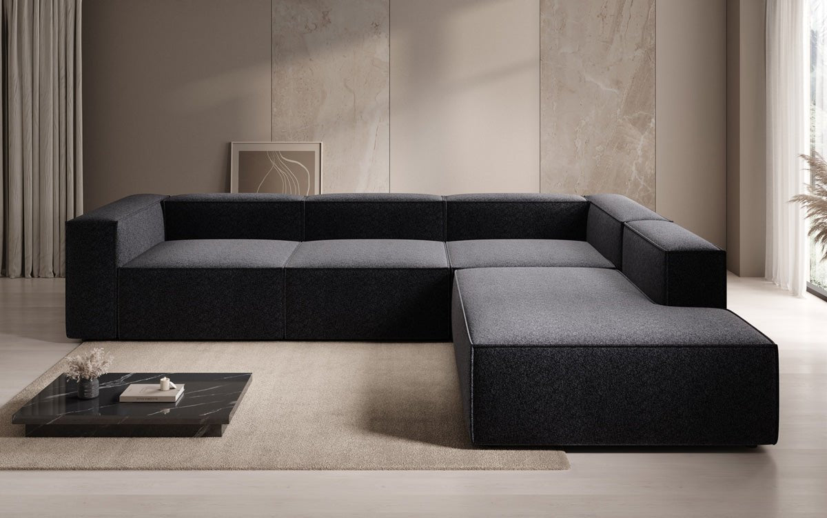 Lesley L Designer Sofa mit langer Ottomane aus Strukturstoff