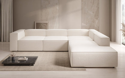 Lesley L Designer Sofa mit langer Ottomane aus Strukturstoff