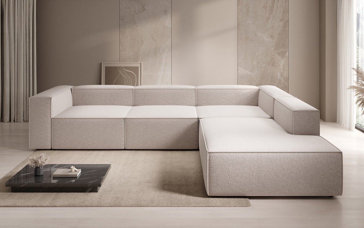 Lesley L Designer Sofa mit langer Ottomane aus Strukturstoff