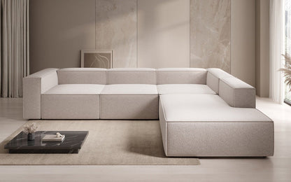 Lesley L Designer Sofa mit langer Ottomane aus Strukturstoff